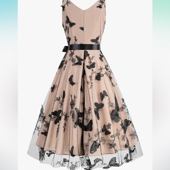 NWT 1950s Dress Vintage Elegant Butterfly Lace Cocktail Party Midi Dress Formal - Picture 6 of 13